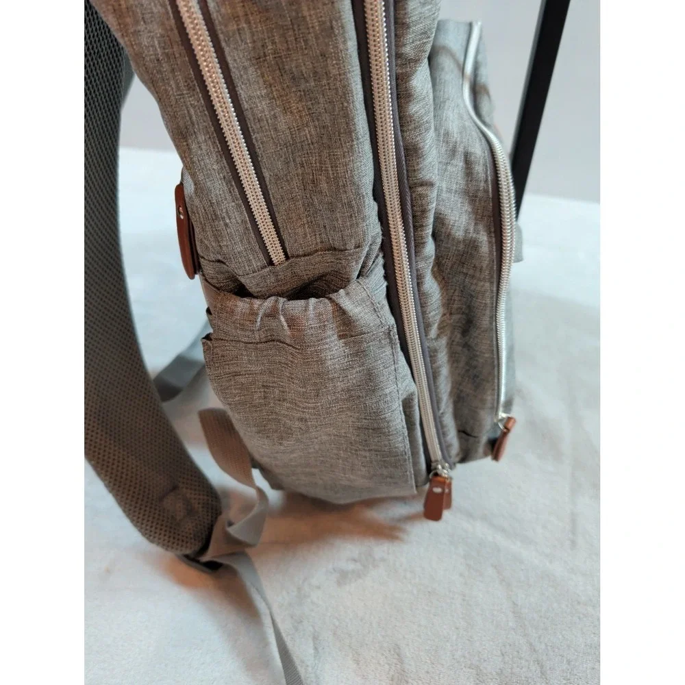 Trend Lab Gray Diaper Bag Backpack‎ Heathered Fabric Brown Trim 178-60771